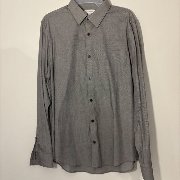 Calvin Klein Mens Size Medium Grey Long-Sleeve Button-Up Dress Shirt‎ - Picture 1 of 7